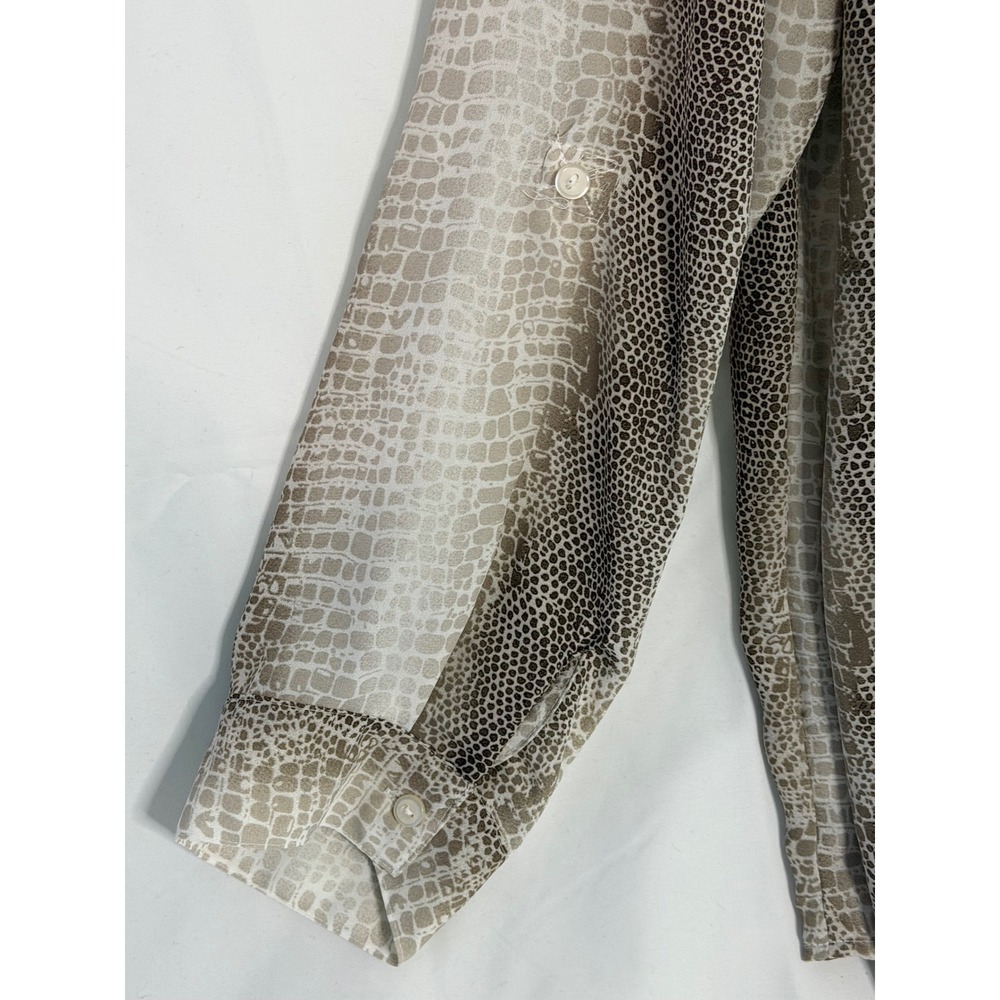Relativity Womens 2X Snakeskin Print Button Down Blouse Tan Brown Roll TabSleeve - Picture 7 of 9